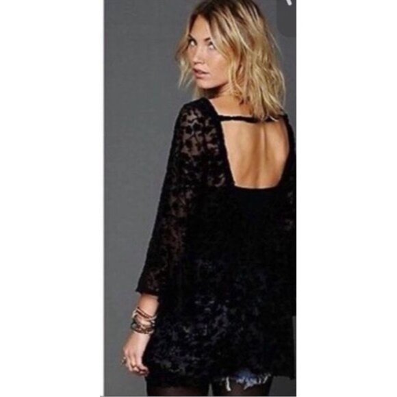 Gypsy Junkies X Free People Black Bell Sleeve Velvet Tunic Mini Dress Top S/M - Picture 7 of 10
